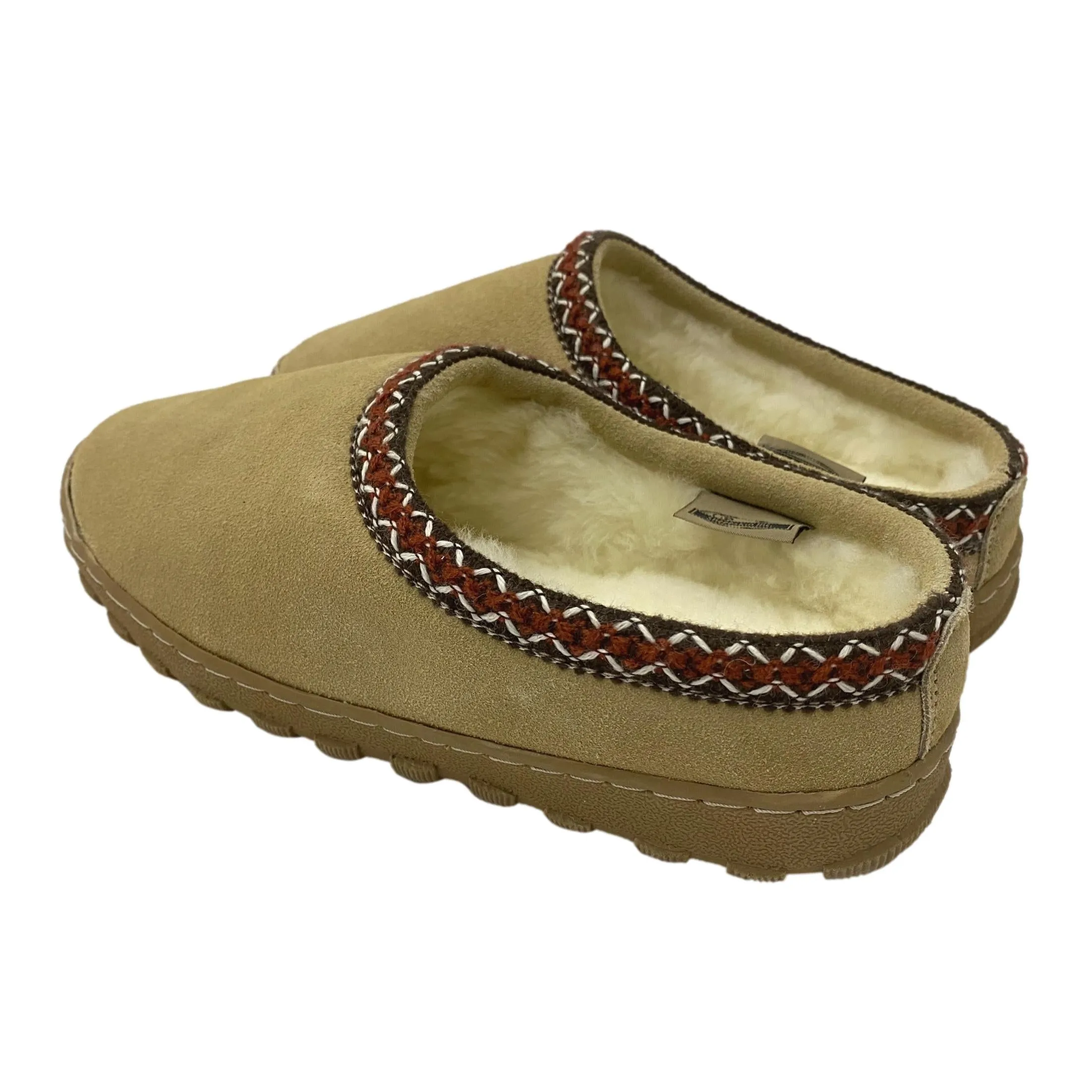 LU Sheepskin Women's Clogs - Shearling Slippers with Geometric Border Design