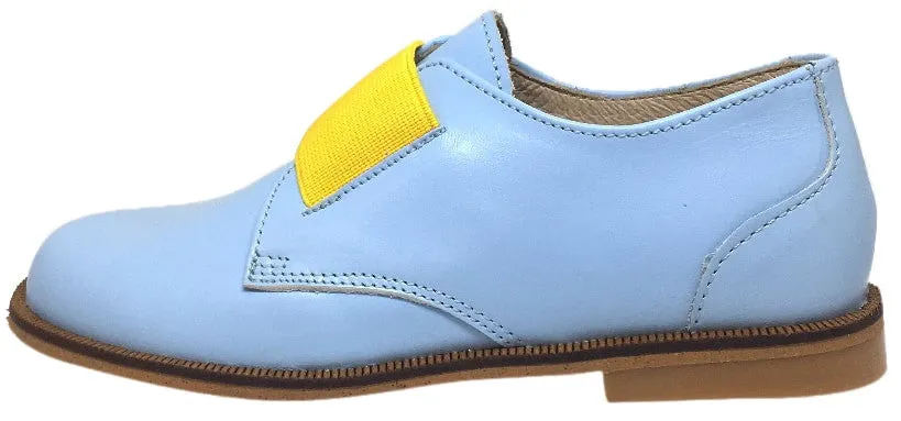 Luccini Girl's & Boy's Baby Blue Leather Thick Elastic Strap Slip On Oxford Loafers