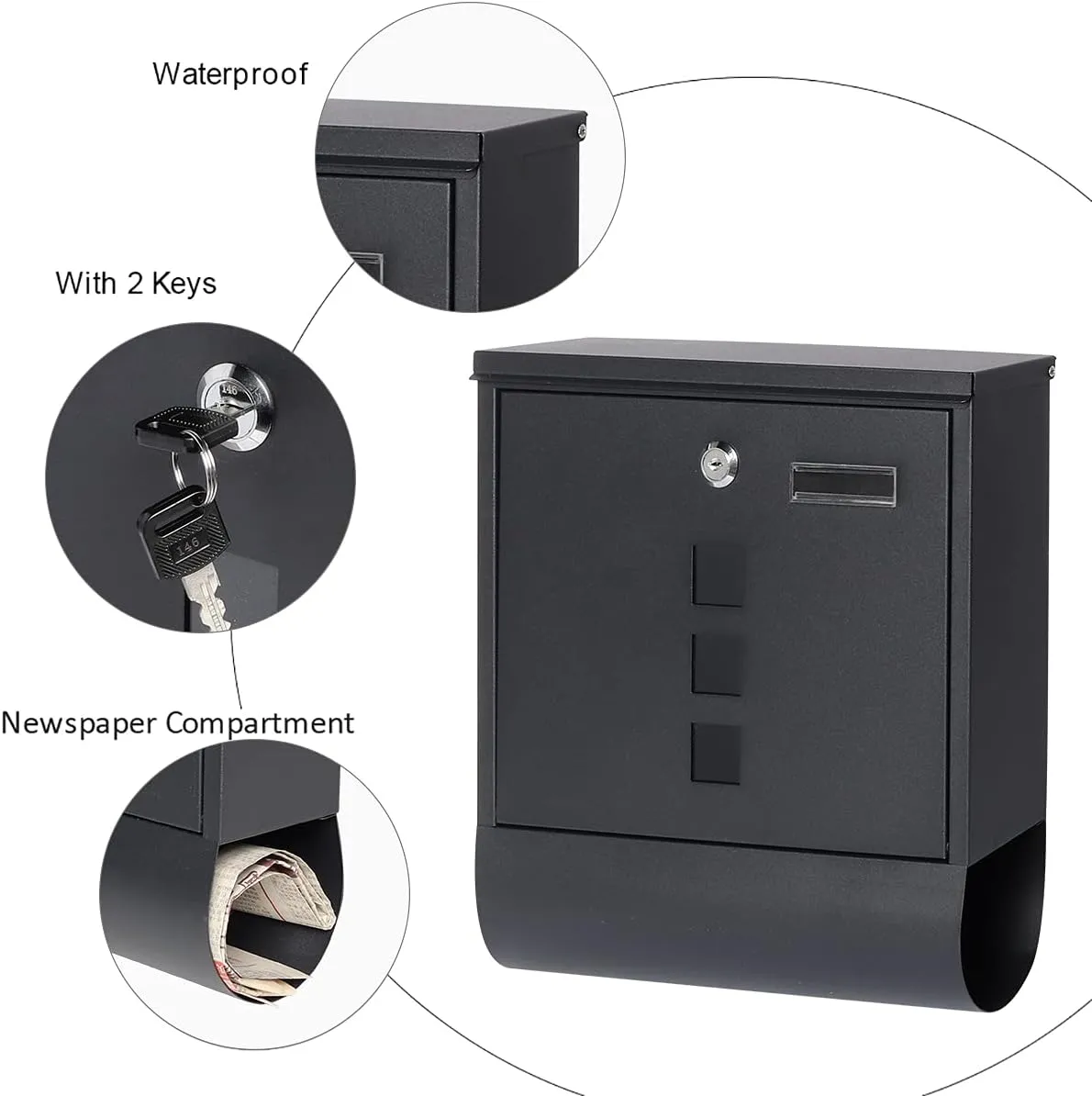 Mailboxes with Secure Key Lock and Newspaper Holder