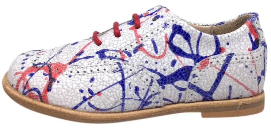 Manuela de Juan Girl's & Boy's British White Camara Red Blue Leather Mosaic Paint Lace Up Oxford Shoe