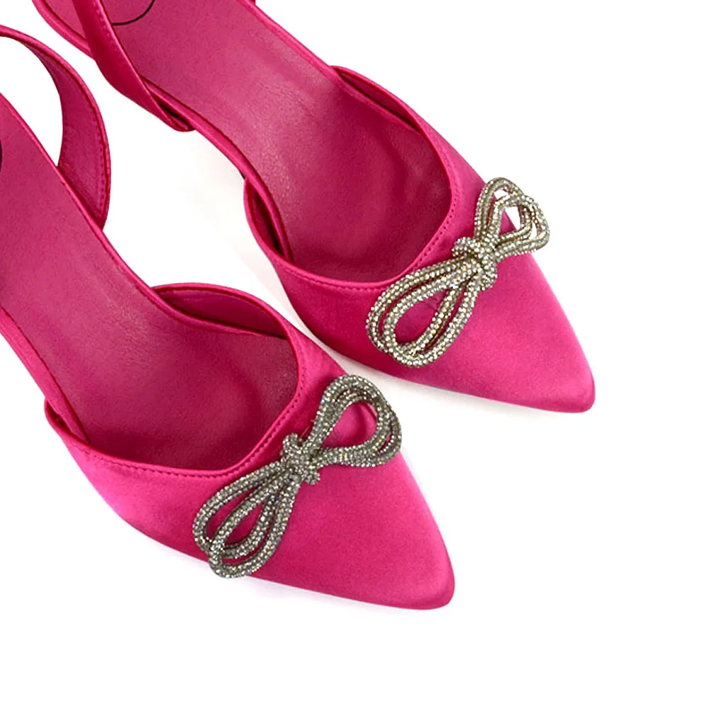 Marinah Wedding Shoes Diamante Bow Slingback Stiletto High Heel Court Shoes in Fuchsia