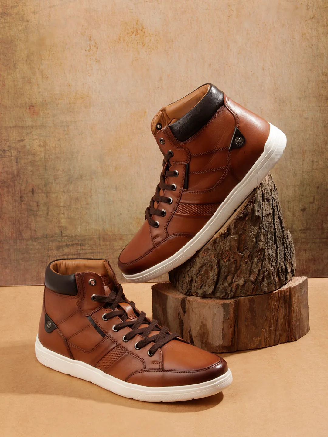 Men Tan Leather Sneaker (ID3089)