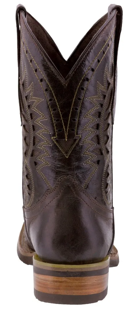 Mens Brown Western Leather Cowboy Boots Alligator Print - Square Toe