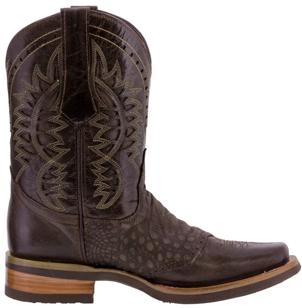 Mens Brown Western Leather Cowboy Boots Alligator Print - Square Toe