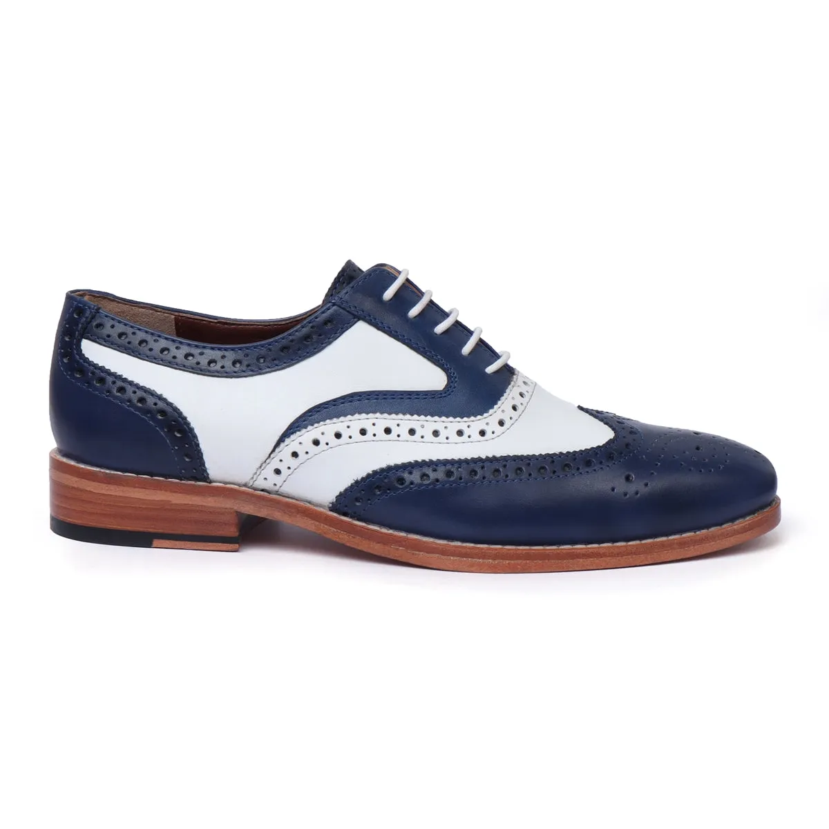 Men's Chic Dual Tone White Blue Genuine Leather Brogue Oxford Lace-up Shoes By Brune & Bareskin