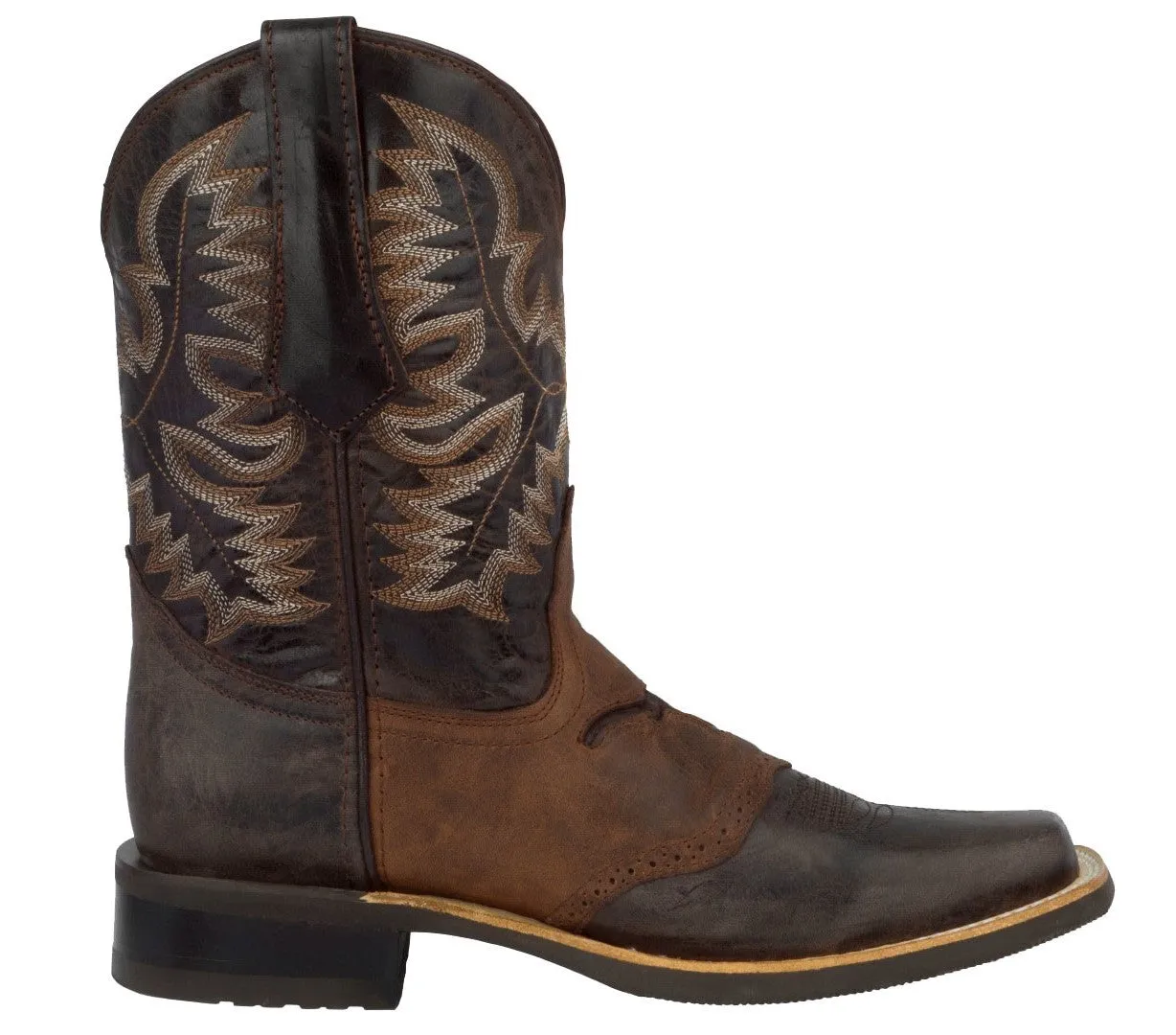 Mens Dark Brown Western Leather Cowboy Boots Longhorn - Square Toe