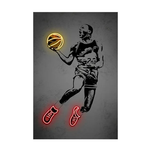 Michael Jordan NBA Layup Neon Effect Wall Art Poster