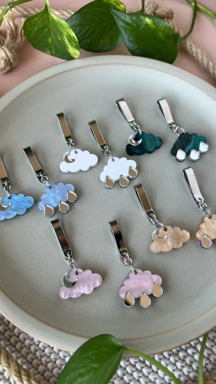 Moon or Rain Clouds Shoe Accessory, Back of Shoe Charm, High Top Sneaker Clip or Boot Clip, Acrylic Shoe Keychain