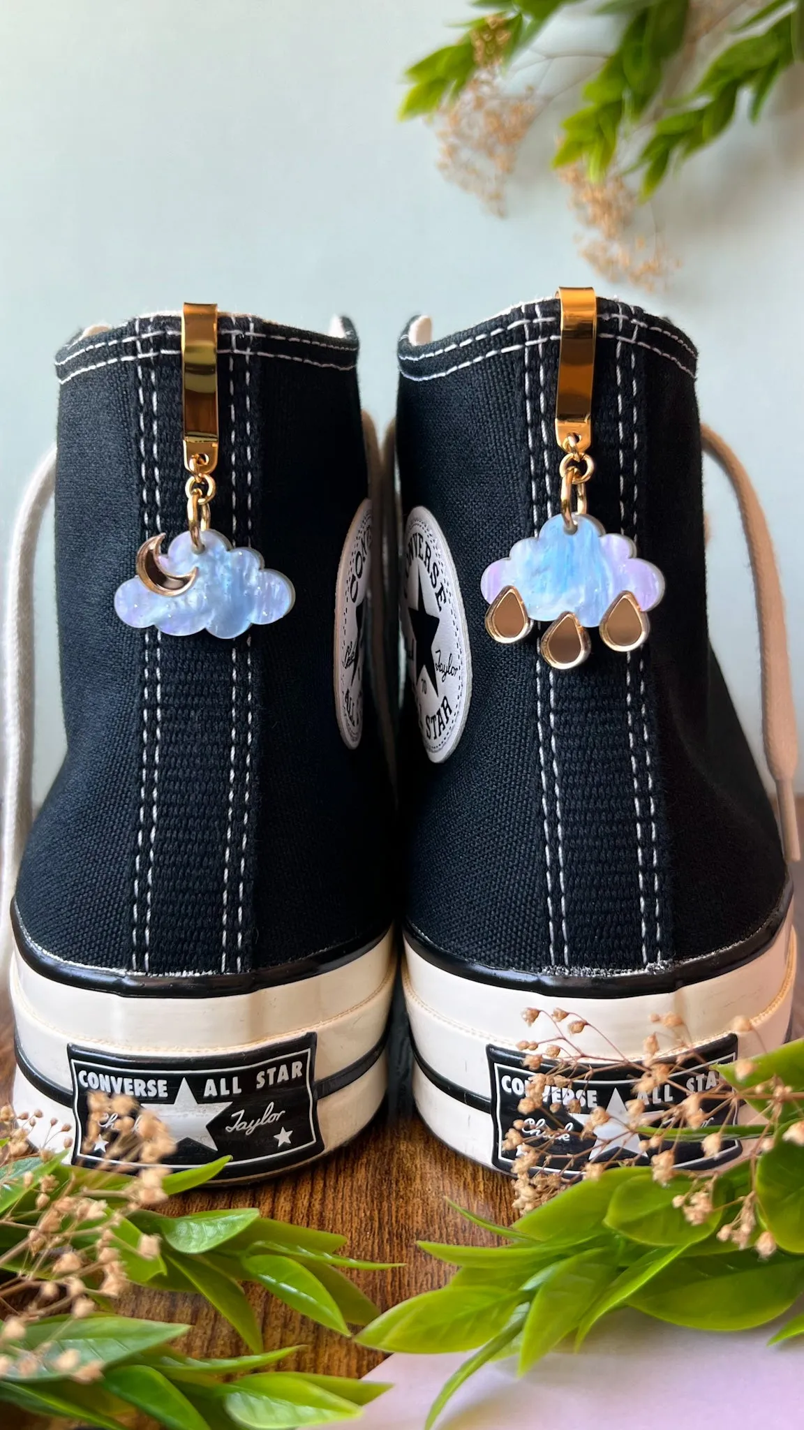 Moon or Rain Clouds Shoe Accessory, Back of Shoe Charm, High Top Sneaker Clip or Boot Clip, Acrylic Shoe Keychain