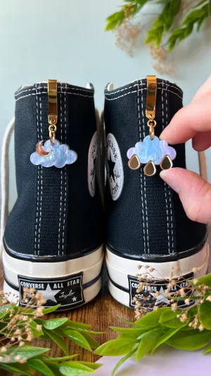 Moon or Rain Clouds Shoe Accessory, Back of Shoe Charm, High Top Sneaker Clip or Boot Clip, Acrylic Shoe Keychain