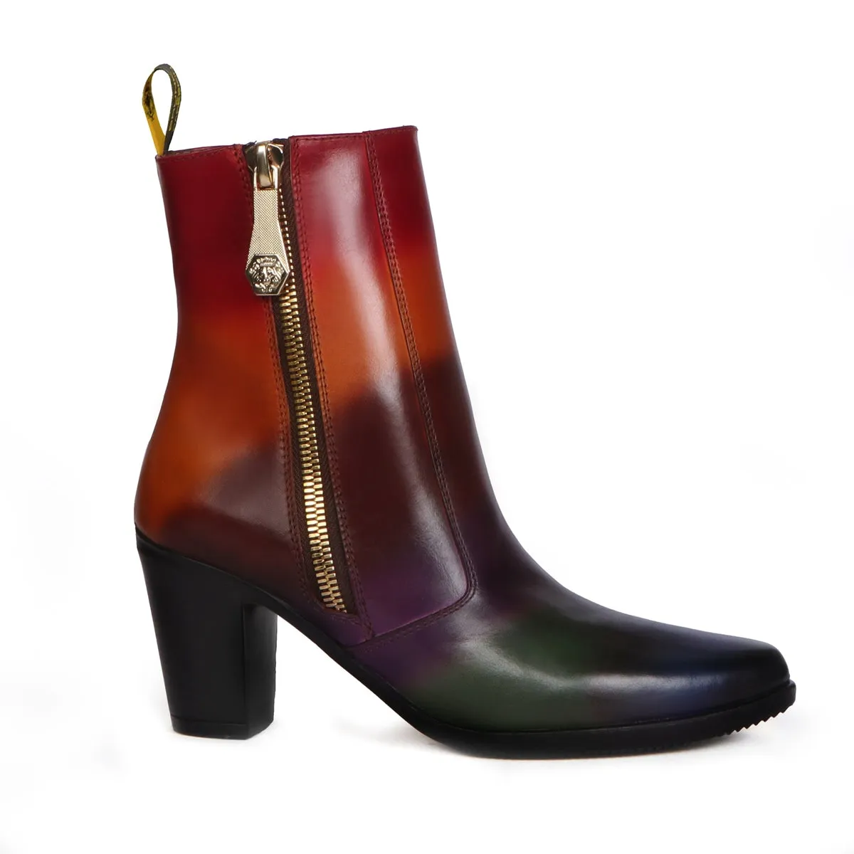 Multi Colored Leather Ladies Blocked Heel Boots Pointed Toe Zip Closure by Brune & Bareskin