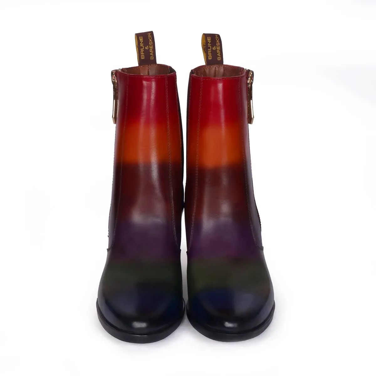 Multi Colored Leather Ladies Blocked Heel Boots Pointed Toe Zip Closure by Brune & Bareskin