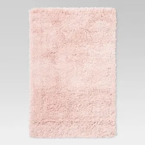 New - 2'6"x3'10" Washable Plush Shag Accent Rug Pink - Room Essentials