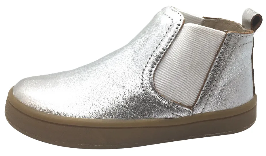 Old Soles Girl's and Boy's Town Local Silver Smooth Leather Slip On High Top Ankle Boot Sneaker