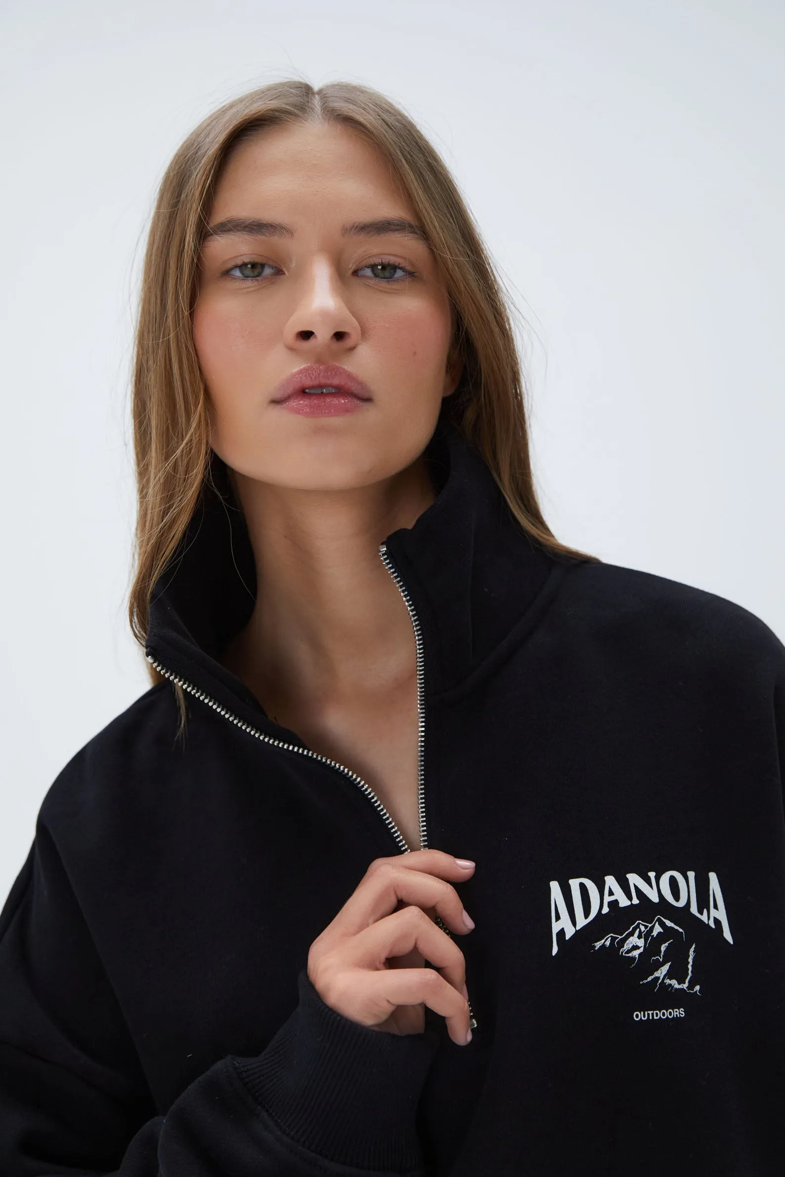 Outdoors Oversized Funnel Neck Zip Sweatshirt - Black