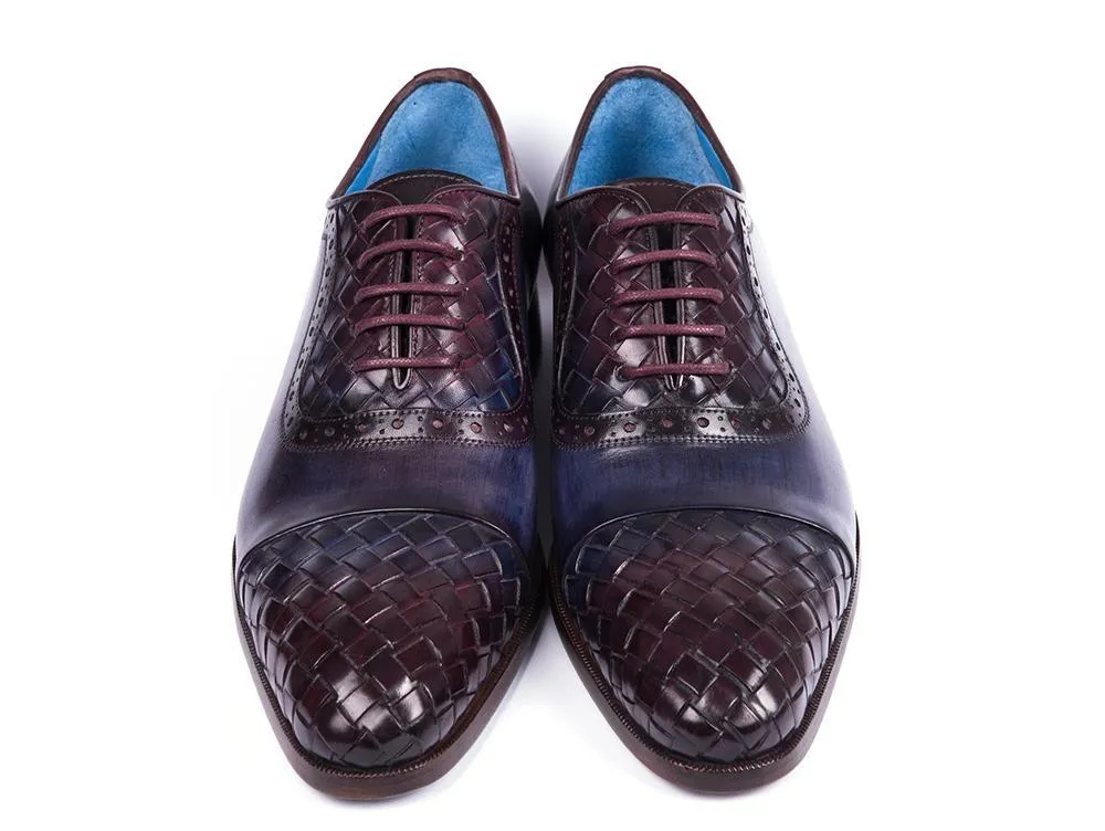 Paul Parkman Woven Leather Captoe Oxfords Navy & Purple (ID#49851-NAVY)