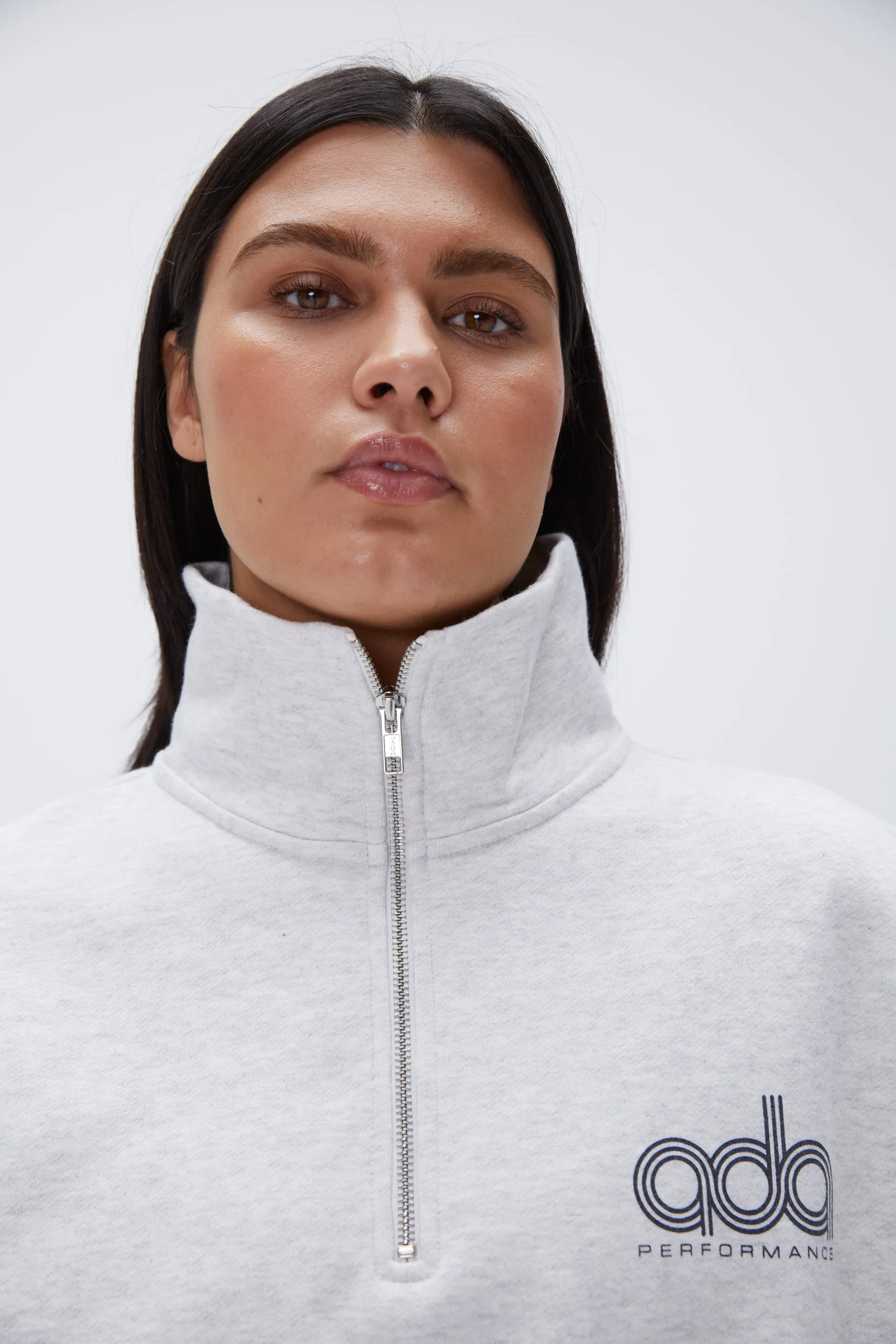 Performance Oversized Funnel Neck Zip Sweatshirt - Light Grey Melange