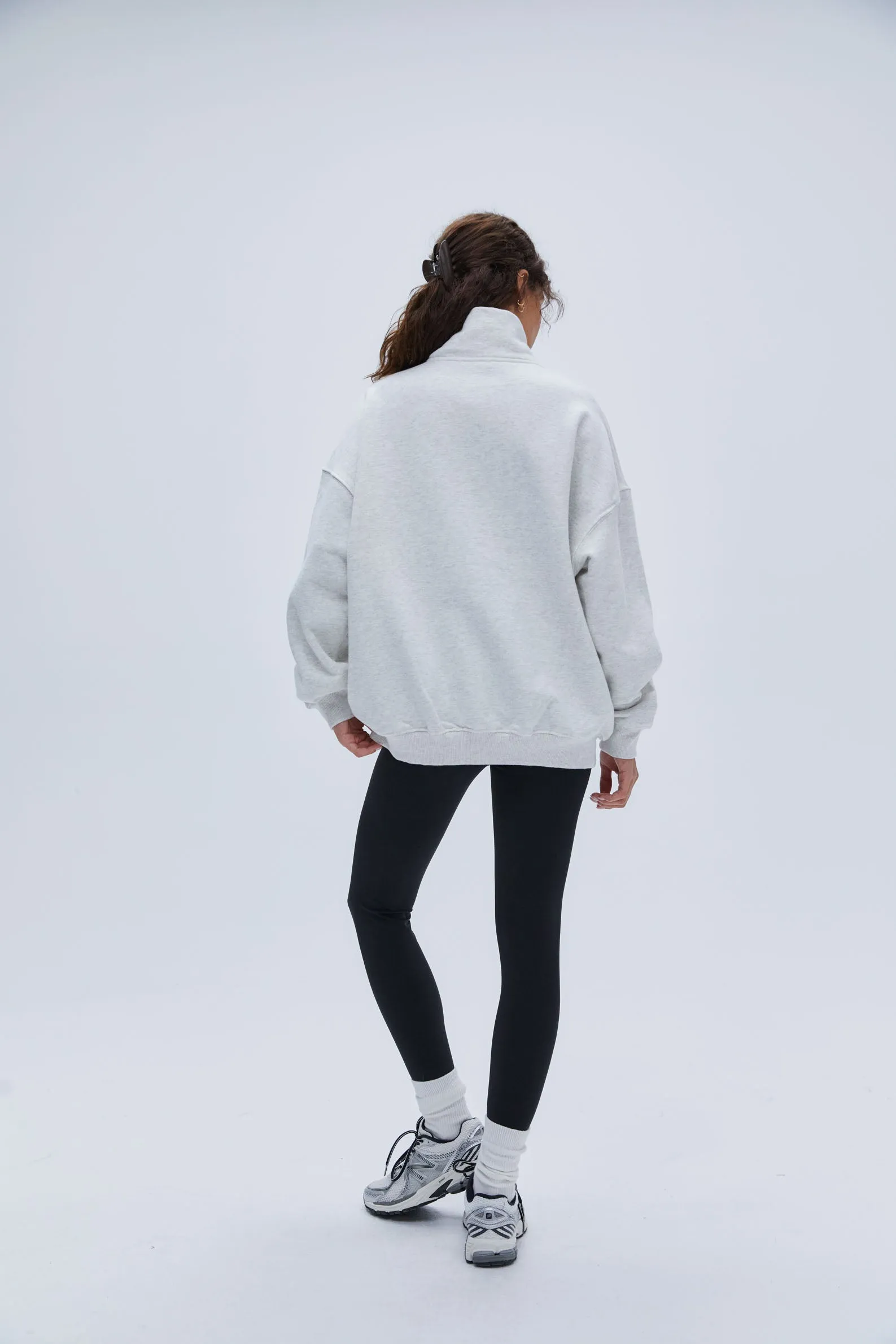 Performance Oversized Funnel Neck Zip Sweatshirt - Light Grey Melange