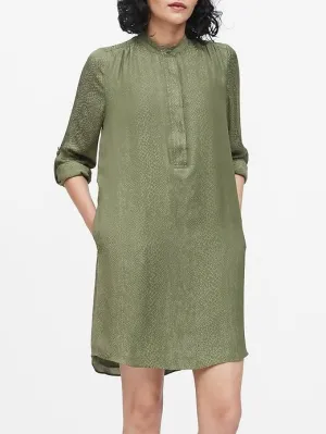 Print Utility Popover Shirtdress in Olive Green Snake Print