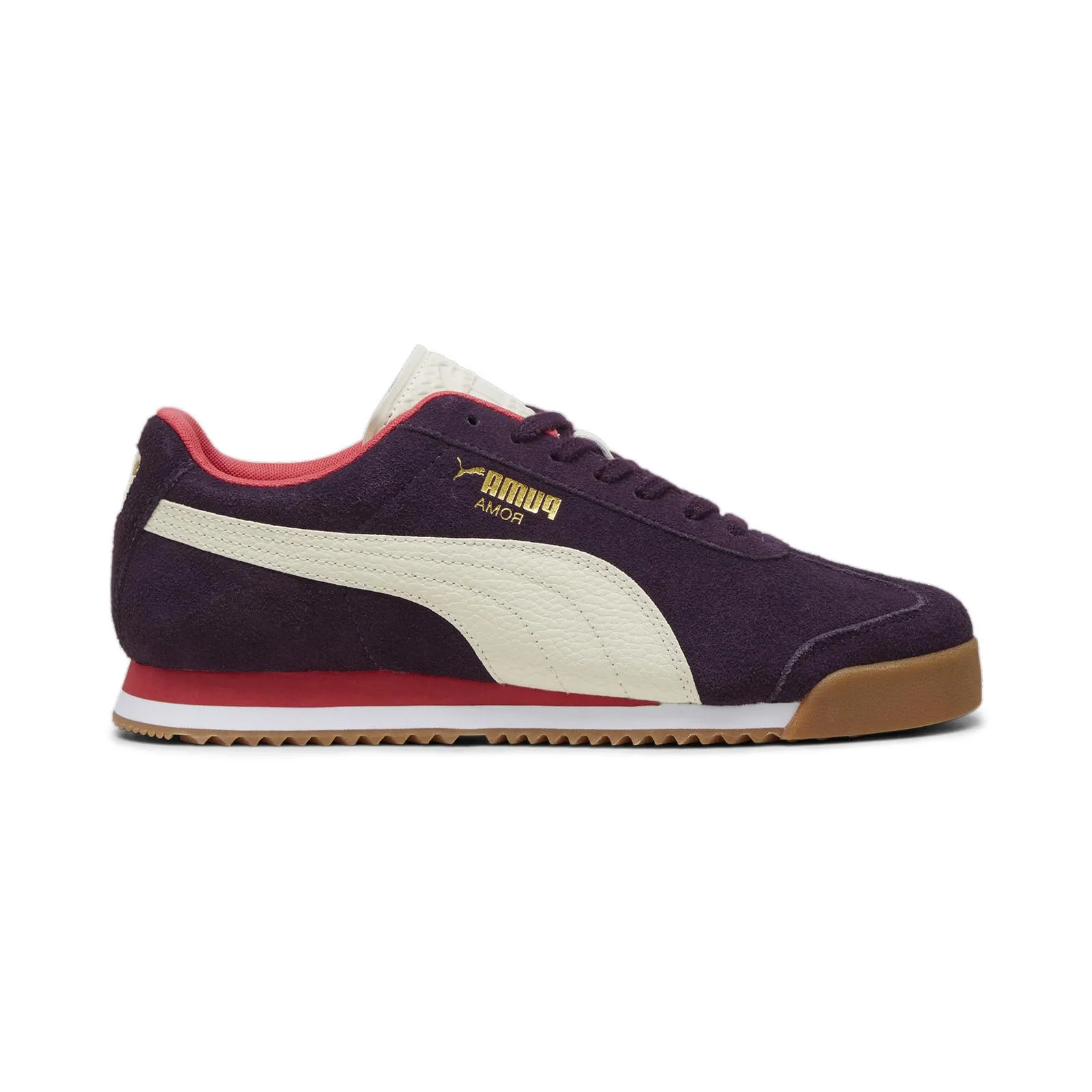 PUMA Men's Roma Suede Sneaker, Midnight Plum/Alpine Snow/Gum