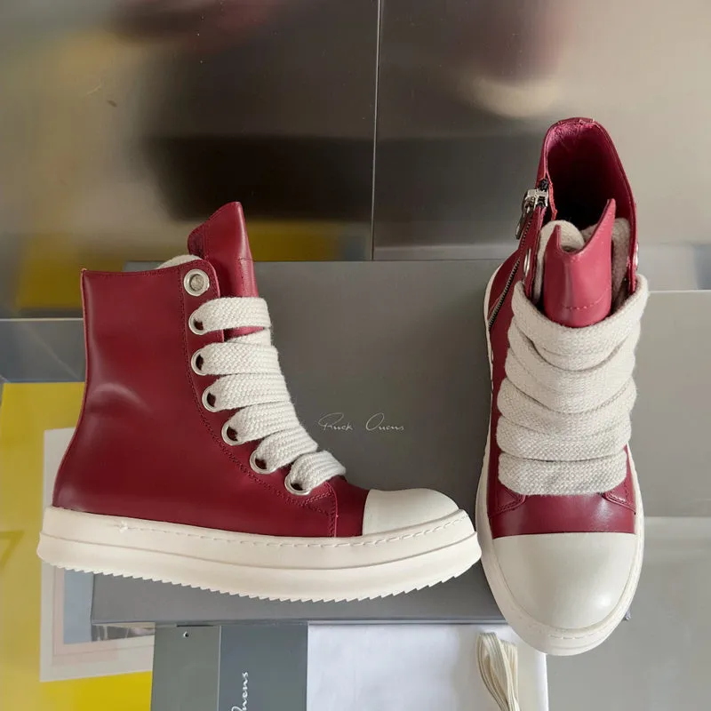 Rick Owens Red High-Top Sneakers