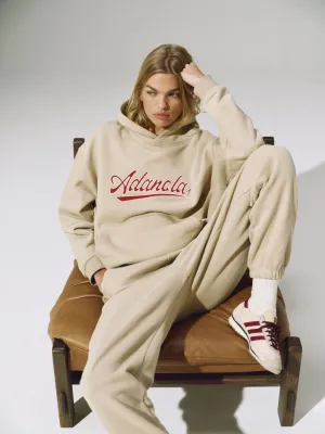 Script Oversized Hoodie - Sand/Vintage Red