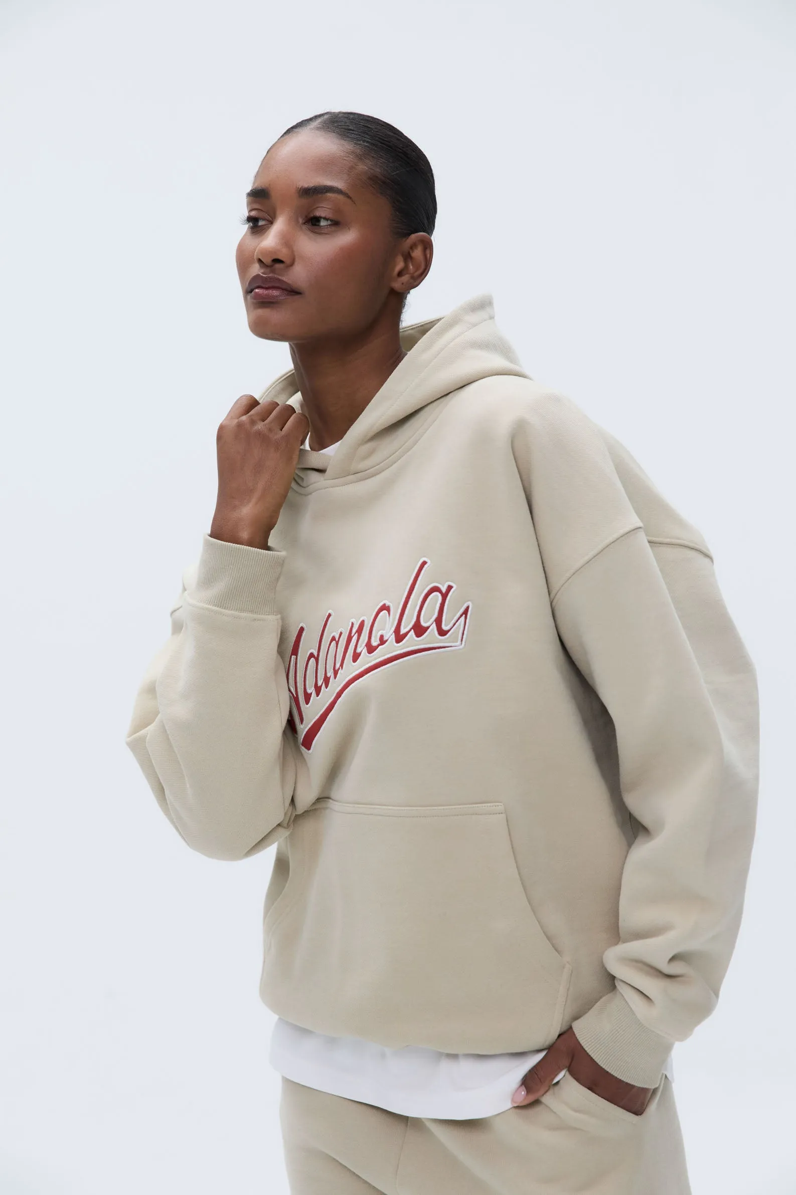 Script Oversized Hoodie - Sand/Vintage Red