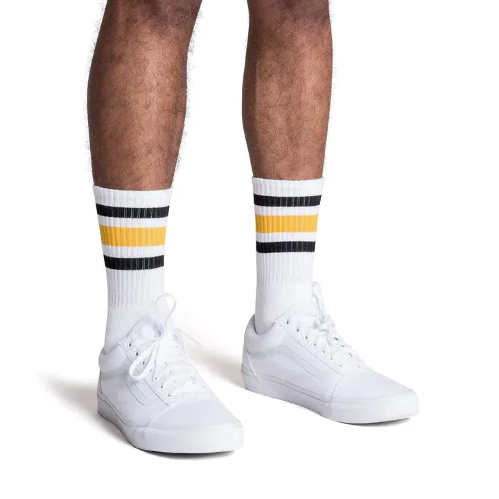 SOCCO Black & Gold Striped | White Mid Socks