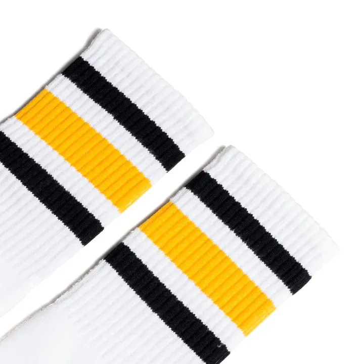 SOCCO Black & Gold Striped | White Mid Socks