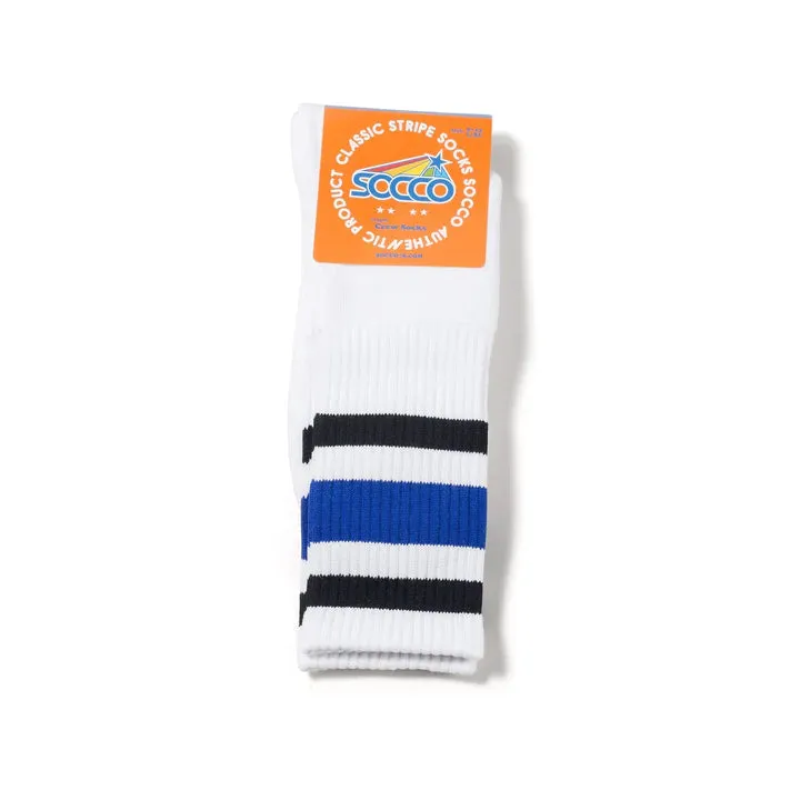 SOCCO Black Blue Striped Socks | White Knee High Socks