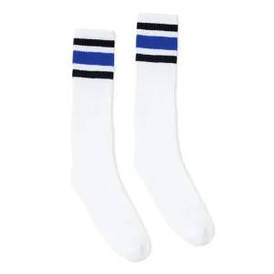 SOCCO Black Blue Striped Socks | White Knee High Socks