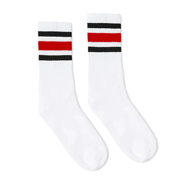 SOCCO Black Red Striped Socks | White Knee High Socks