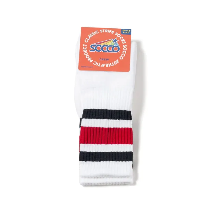 SOCCO Black Red Striped Socks | White Knee High Socks