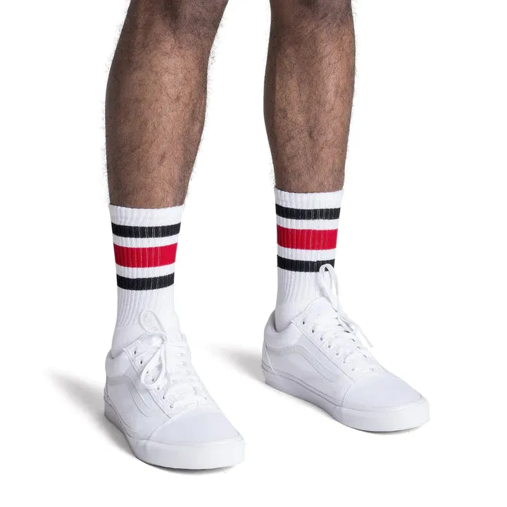 SOCCO Black Red Striped Socks | White Knee High Socks