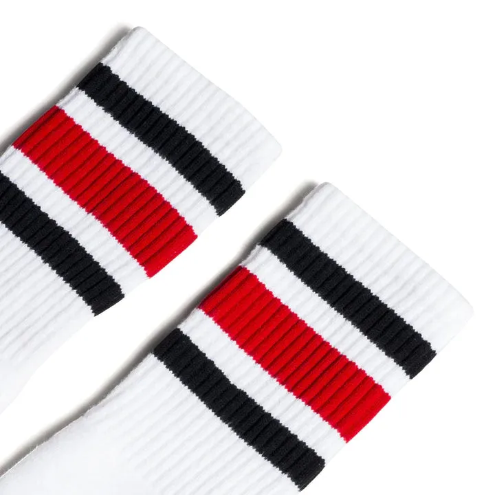 SOCCO Black Red Striped Socks | White Knee High Socks