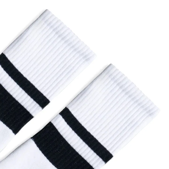 SOCCO  Black Thin & Thick 2-Striped | White Mid Socks