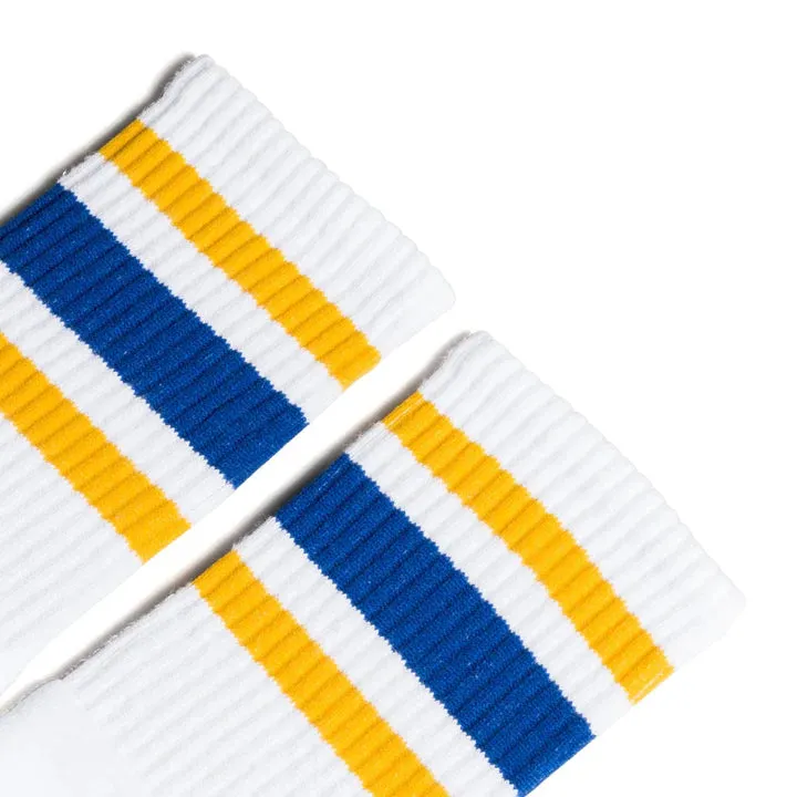 SOCCO Gold & Blue Striped | White Mid Socks