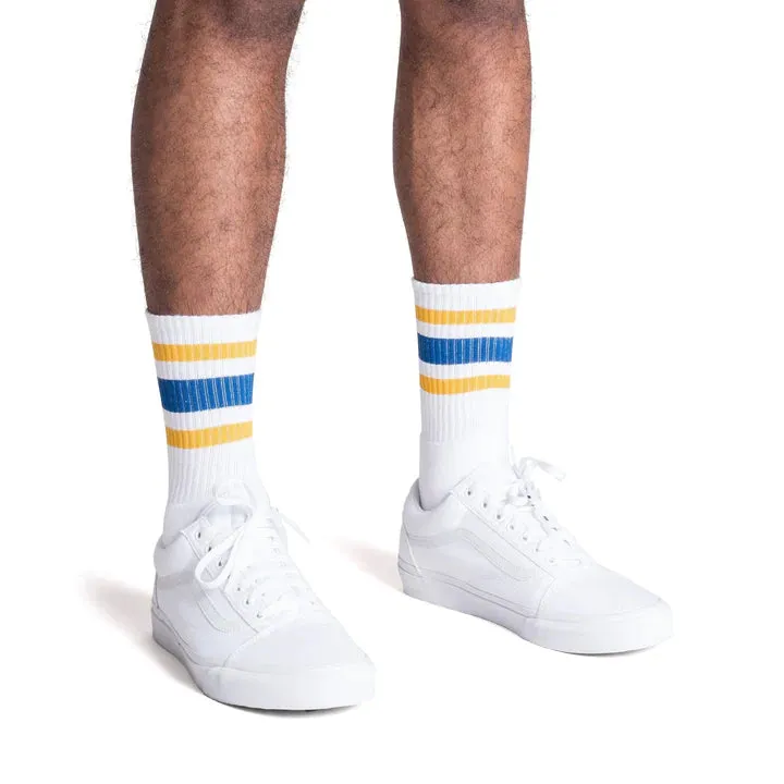 SOCCO Gold & Blue Striped | White Mid Socks