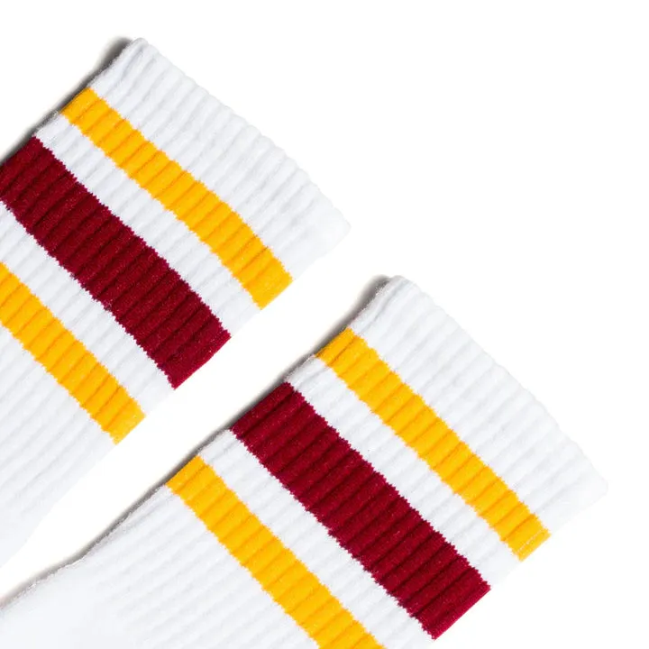 SOCCO Gold & Maroon Striped | White Mid Socks