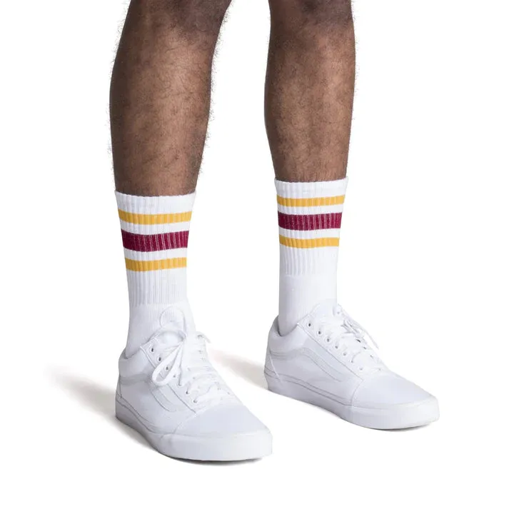 SOCCO Gold & Maroon Striped | White Mid Socks