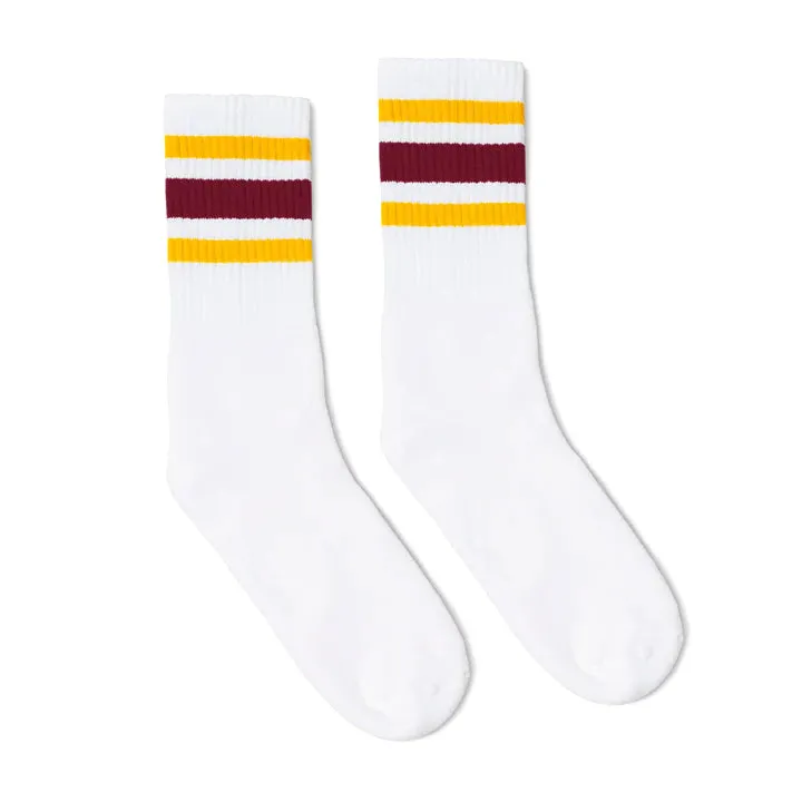 SOCCO Gold & Maroon Striped | White Mid Socks