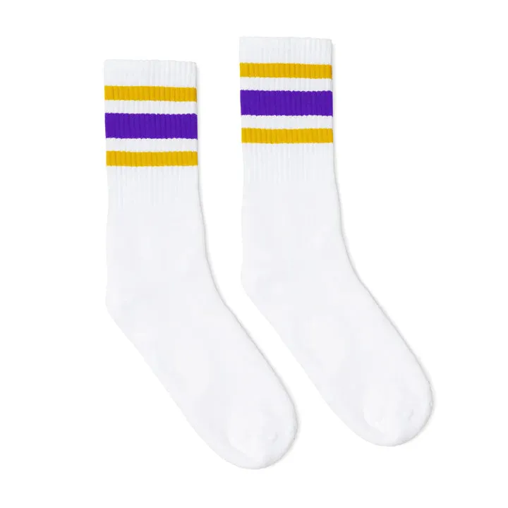 SOCCO Gold & Purple Striped | White Mid Socks