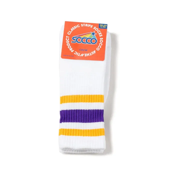 SOCCO Gold & Purple Striped | White Mid Socks