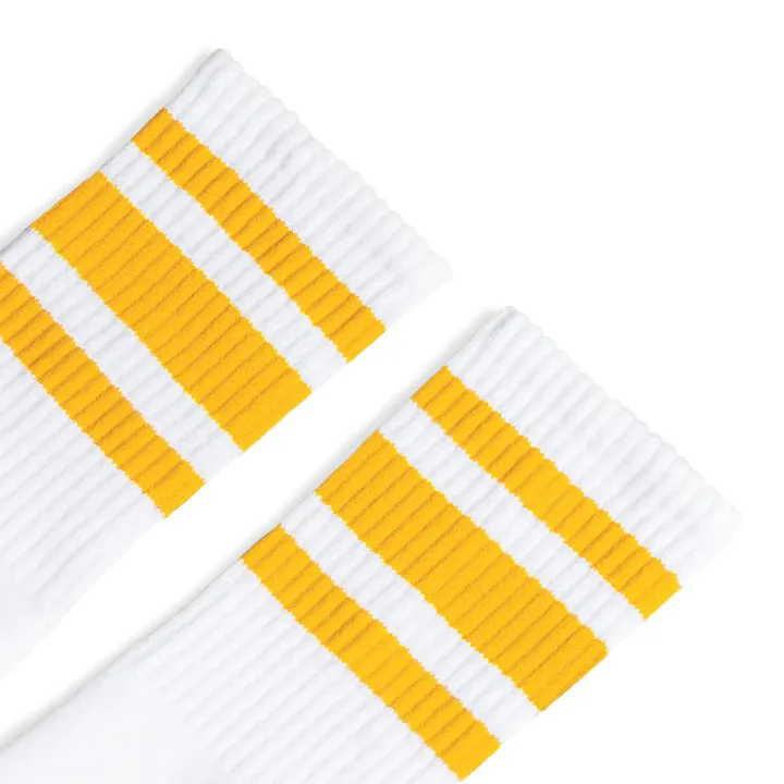 SOCCO Gold Striped | White Mid Socks