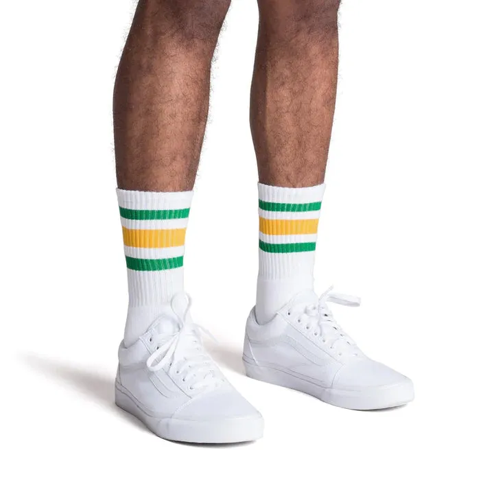 SOCCO Green & Gold Striped | White Mid Socks