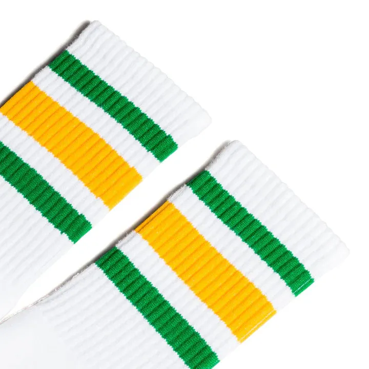 SOCCO Green & Gold Striped | White Mid Socks