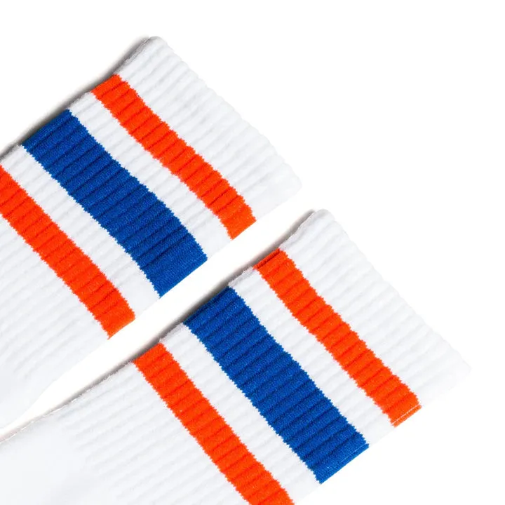 SOCCO Orange & Blue Striped | White Mid Socks