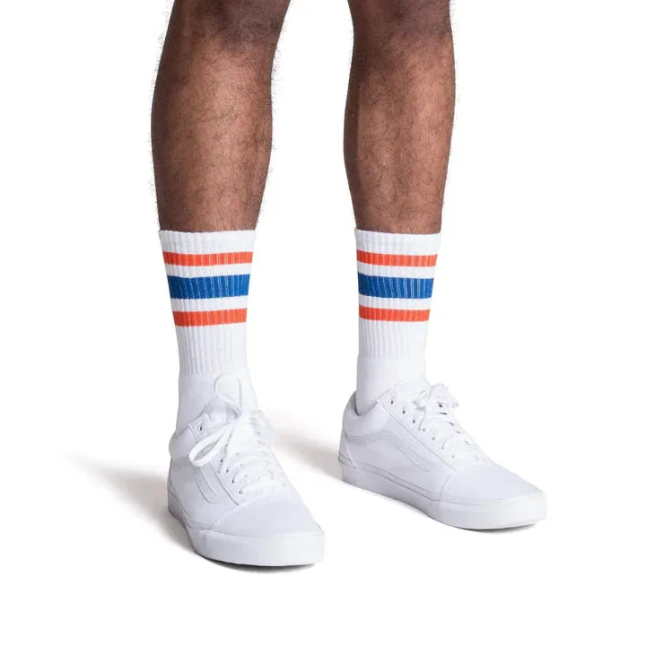 SOCCO Orange & Blue Striped | White Mid Socks