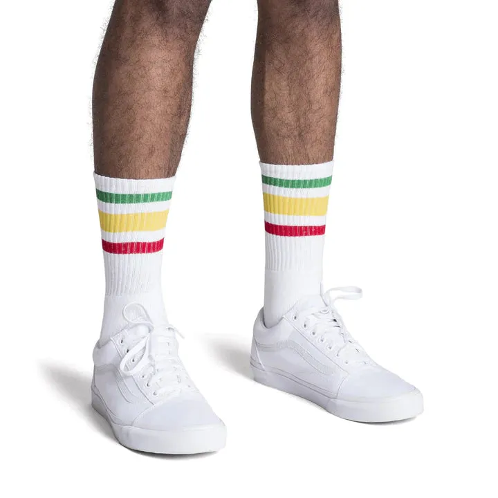 SOCCO Rasta Striped Socks | White Knee High Socks