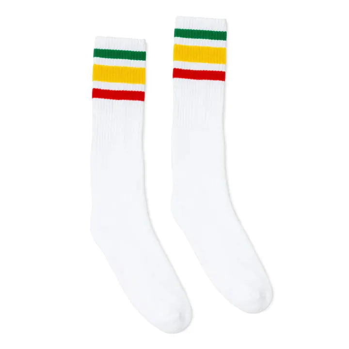 SOCCO Rasta Striped Socks | White Knee High Socks